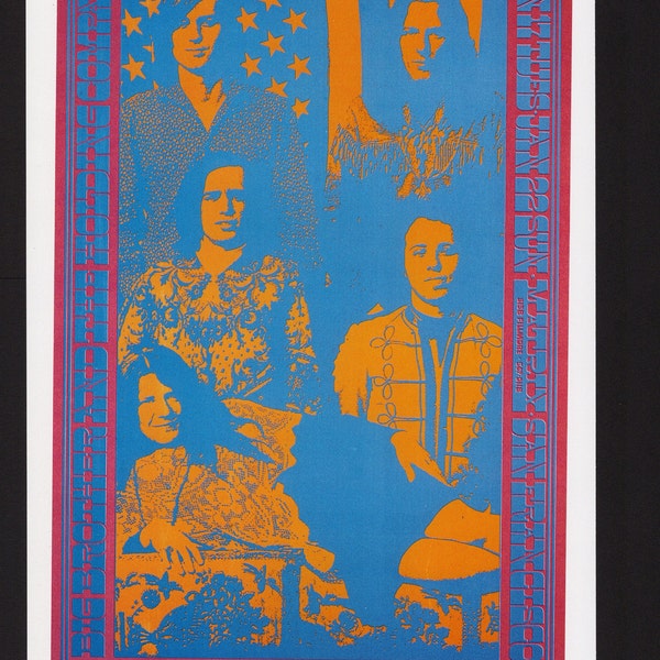 Big Brother & the Holding Company Concert Poster/ The Matrix Rock Poster, Psychedelic Art Print from 1967 for framing/ 7 3/4" X 12 1/4"