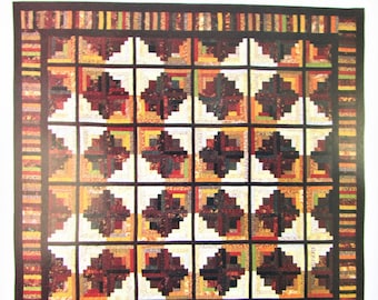 Autumn Log Cabin Pieced Quilt Pattern/ Log cabin block pattern for bedding or wall hanging decor/ 66" X 66"