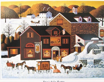 Americana Snowy Horse & Sleigh Art Print by Charles Wysocki/ American Life, Colonial Bakery Color Book Plate for framing/ 7 1/4" X 9 3/4"