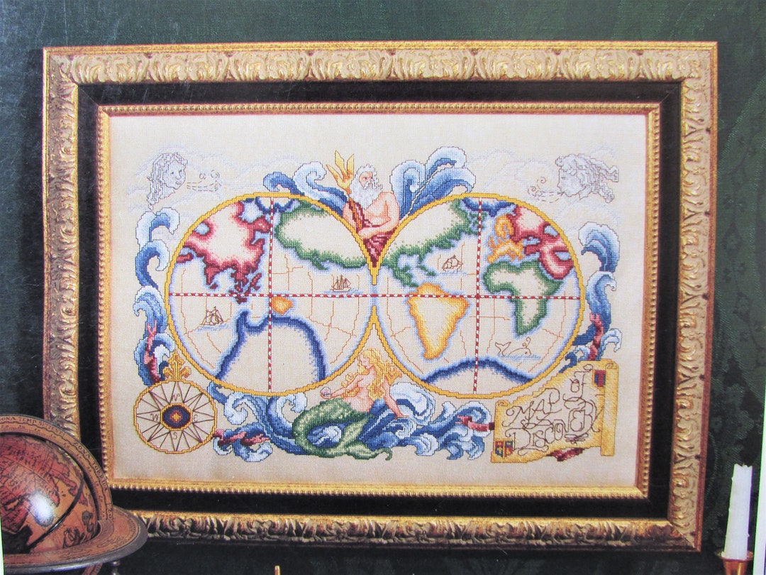 World Map Atlas Cross Stitch Sampler Pattern/ Color Charts Map of ...