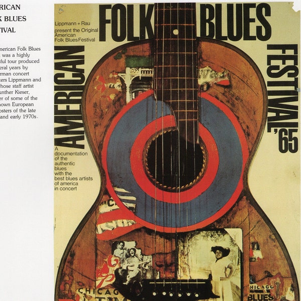 American Folk Blues Music Festival Poster/ Art Print by Gunther Kieser from 1965 for framing/ 9 3/4" X 12 1/4"