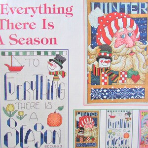 2 Santa & Snowman Cross Stitch Sampler Patterns/ Santa in toque and &quot;to everything there is a season&quot; Christmas counted cross stitch charts