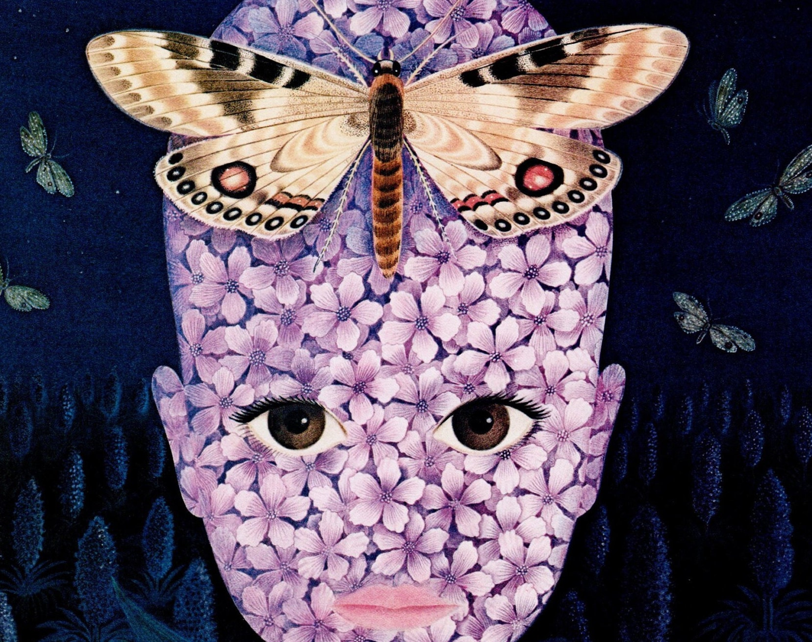 Aliens 4 & Moth Art Print/ Fantasy Flower Face and Insects, Surrealist ...