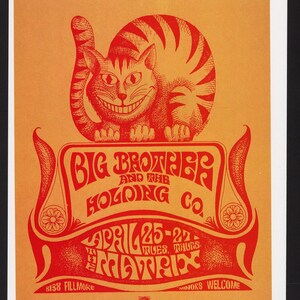 Big Brother & the Holding Company Concert Poster/ The Matrix Rock Poster with Cat, Art Print from 1967 for framing/ 8 1/2" X 12 1/4"
