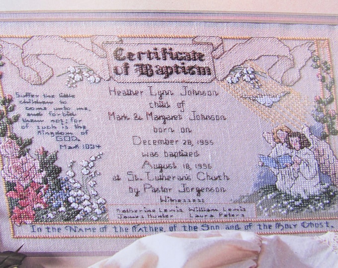 Christian Baptism Certificate Cross Stitch Pattern/ Religious Counted