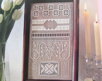 Whitework Hardanger Cross Stitch Sampler Pattern/ Antique Scandinavian style needlework counted cross stitch chart with drawn thread