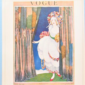 Vogue Magazine Cover Art Print/ Victorian Flower Child, woman by George Wolf Plank, fashion illustration Book Plate to frame/ 8 1/2 X 11 3/4