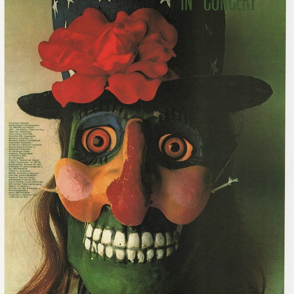 Grateful Dead Munich Germany Concert Poster/ Ventriloquist Clown, Rock Art Print from 1974 for framing/ 9 5/8" X 11 1/4"