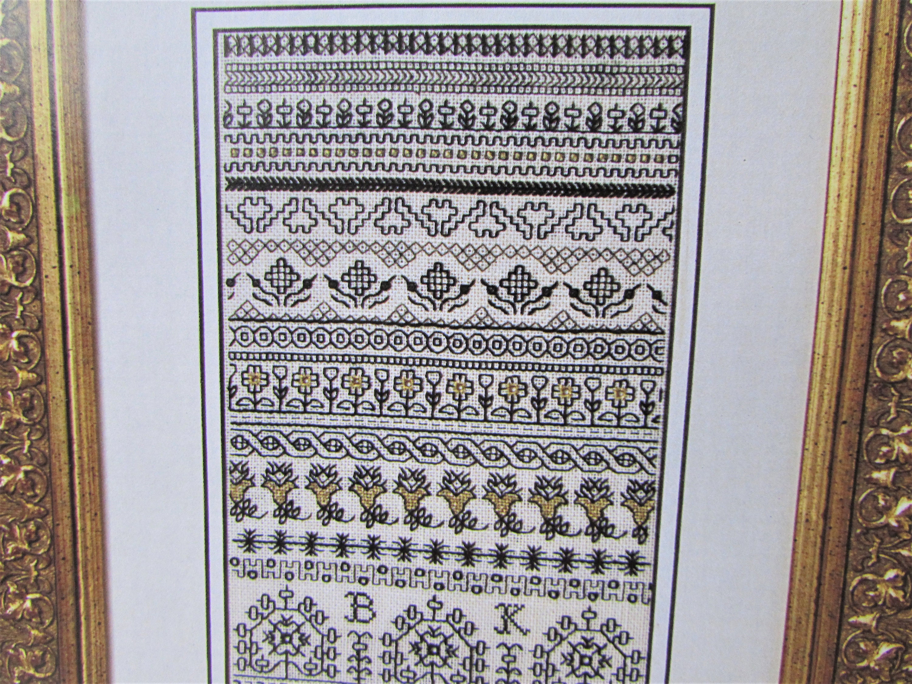Antique Blackwork, Gold Cross Stitch Sampler Pattern/ Traditional Band ...