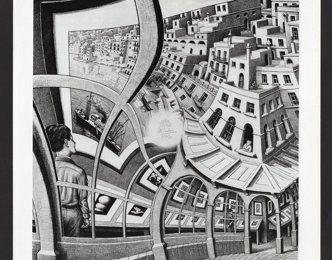 MC Escher Print Gallery & Dragon Art Print/ Modern Relativity, Optical ...