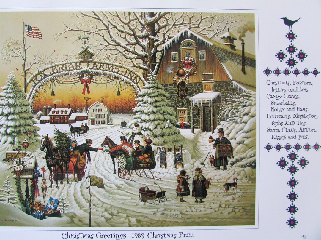 Americana Christmas Horse & Sleigh Art Print by Charles Etsy