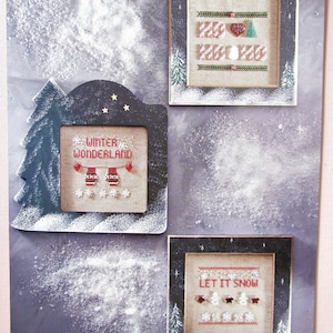 3 Kreuzstich Muster/ Winter Fäustlinge, Ho Ho Ho, Let it Snow counted Kreuzstichkarte, Bild Urlaub Dekor