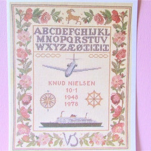 Capricorne Zodiac Cross Stitch Sampler Pattern/ The Goat Astrology, Airplane & Ship, counted cross stitch chart, picture with alphabet