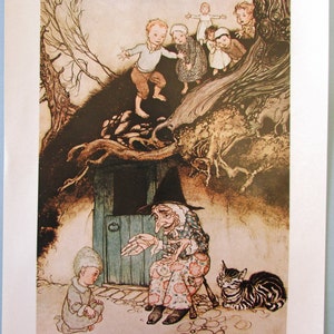 Mother Goose Fairytale Fantasy Art Print by Arthur Rackham/ Childrens Old Woman in the Shoe Fairy Tale Book Plate Lithograph/ 8 1/2 X 11 1/2