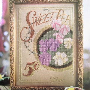 Sweet Pea  Flower Seed Packet Cross Stitch Pattern/ Botanical Flower seed pack counted colour cross stitch sampler chart, picture