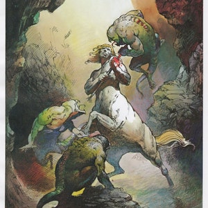 Science Fiction Fantasy Art Print by Boris Vallejo/ Gates of Creation, Mythical Monster Book Plate illustration for framing/ 8&quot; X 10 1/4&quot;