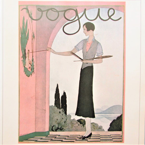 Vogue Magazine Cover Art Print/ Flapper woman painting by Andre Marty, Fashion Illustration, Book Plate for framing/ 8 1/2 X 11 3/4