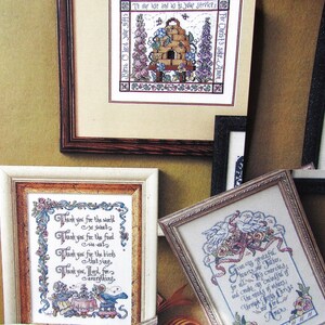Beehive, Doves, Bluebirds Cross Stitch Sampler Pattern/ 3 Christian grace, prayers, religious counted cross stitch chart with bees, flowers