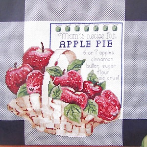 Apple Basket, Pie Recept Cross Stitch Sampler Pattern / Mom's Apple pie geteld kleur kruissteek grafiek, afbeelding