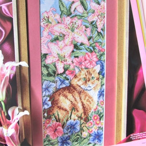 Cat in Flowers Cross Stitch Sampler Pattern/ Ginger cat in lilies counted cross stitch chart picture for a cat lover