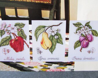 Orchard Fruit Cross Stitch Sampler Pattern/ Apples, Pears, Plums botanical counted cross stitch chart with alphabet