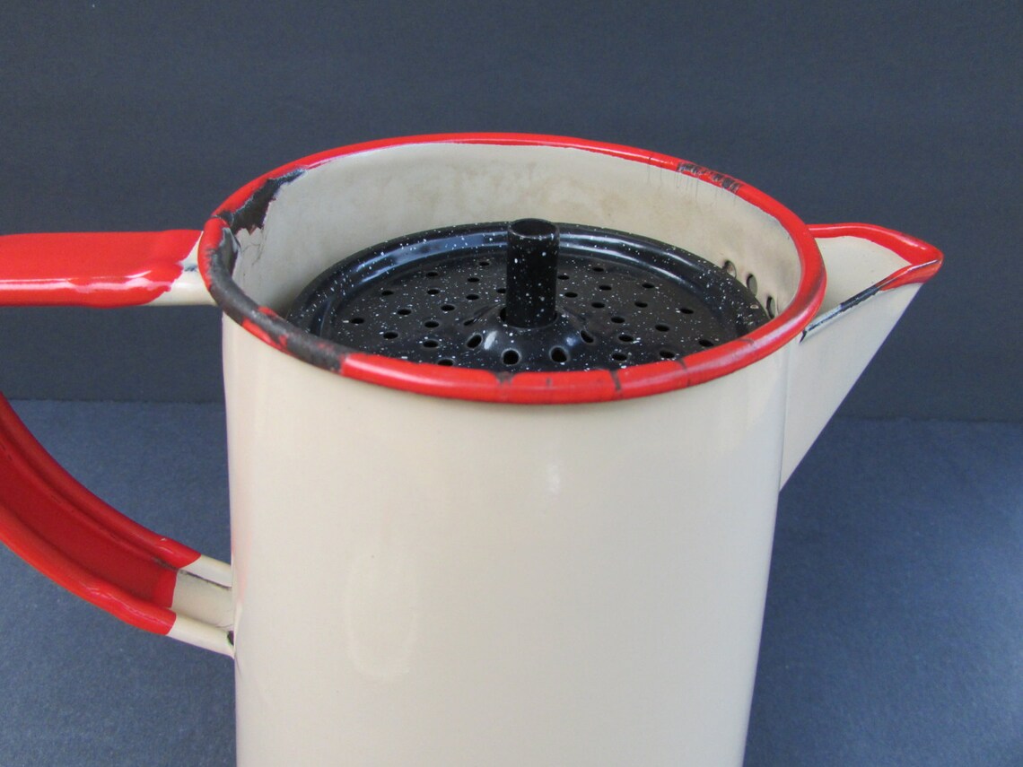 Vintage Cream Red Enamel Coffee Pot Percolator Complete with Etsy