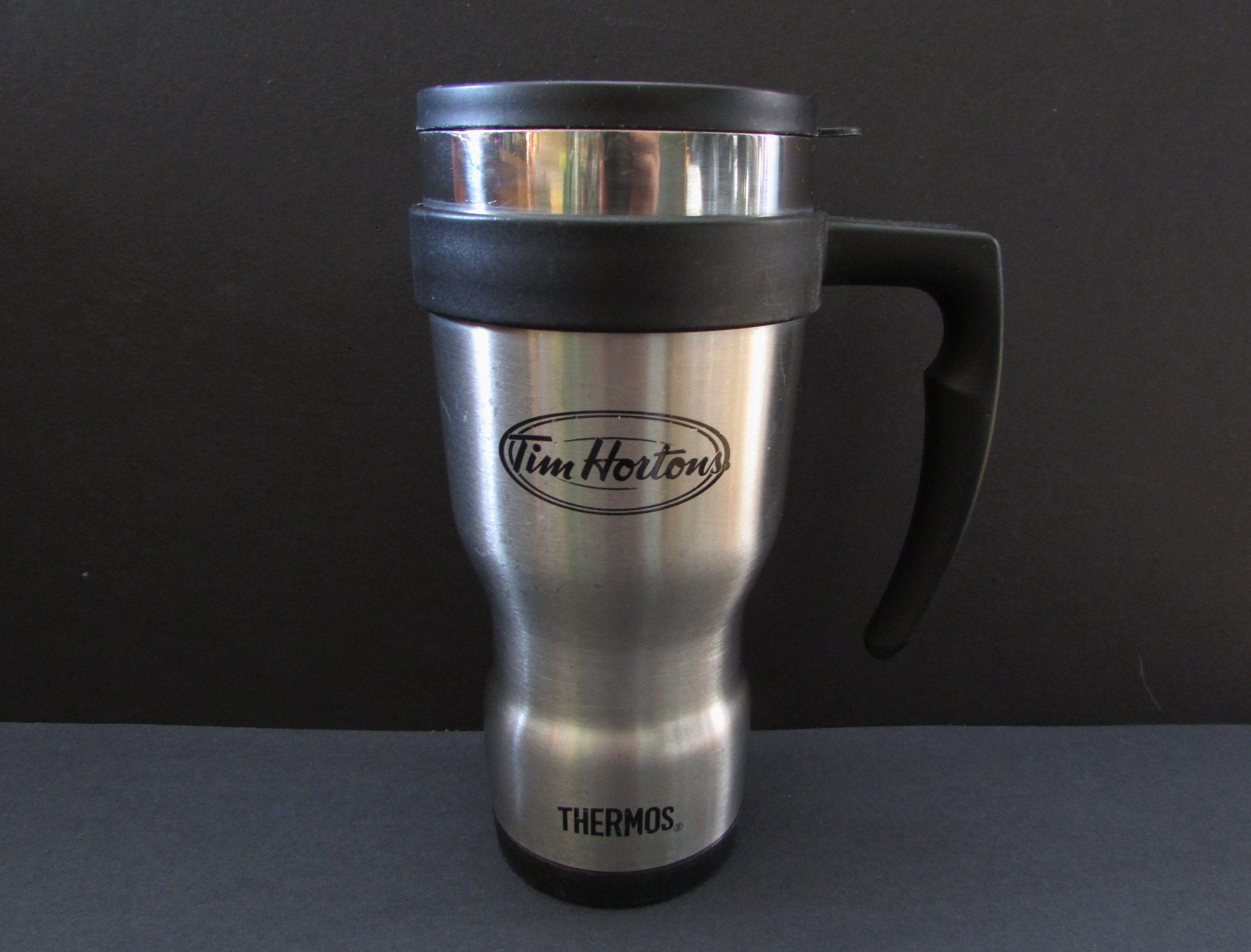 Tim Hortons Stainless Steel Travel Mug Lid Large coffee mug cup by thermos with handle 16 oz 3 1 4