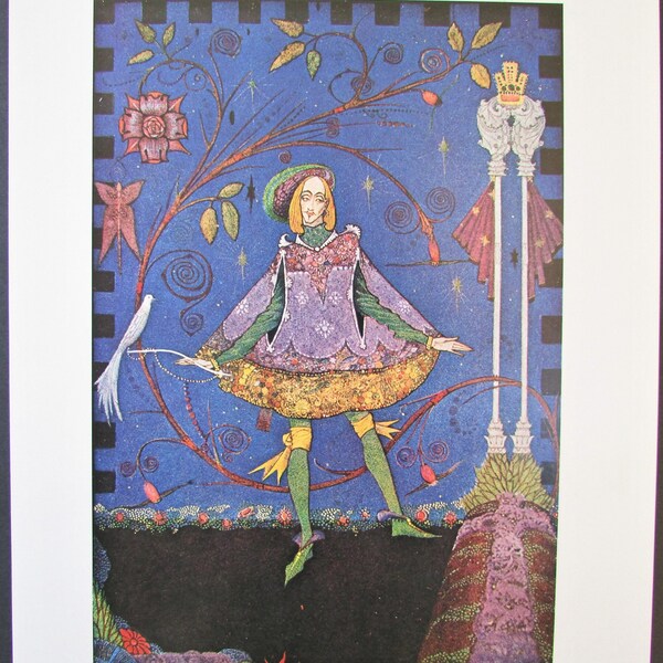 Prince & Coffin Fantasy Art Print/ Hans Christian Anderson, Children's Fairy Tale Book Plate Lithograph by Harry Clarke/ 8 1/2" X 11 1/4"