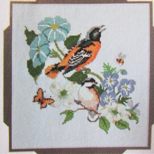 Warbler & Oriole Cross Stitch Patterns/ 2 Bird counted cross stitch charts, wall decor picture with Chickadee and Bunting