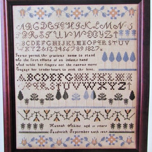 Antique Trees & Flowers Cross Stitch Sampler Pattern/ 1800&#39;s reproduction counted cross stitch chart with Christian saying and alphabet