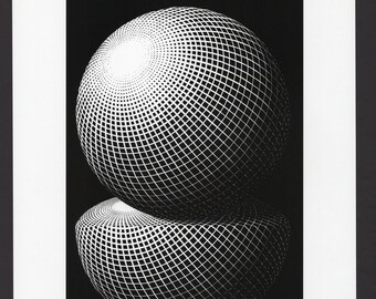 MC Escher Three Spheres I Art Print/ Modern Relativity, Optical Illusion Drawing Hands, book plate, wall decor to frame/ 10 1/4" W X 13.5" H