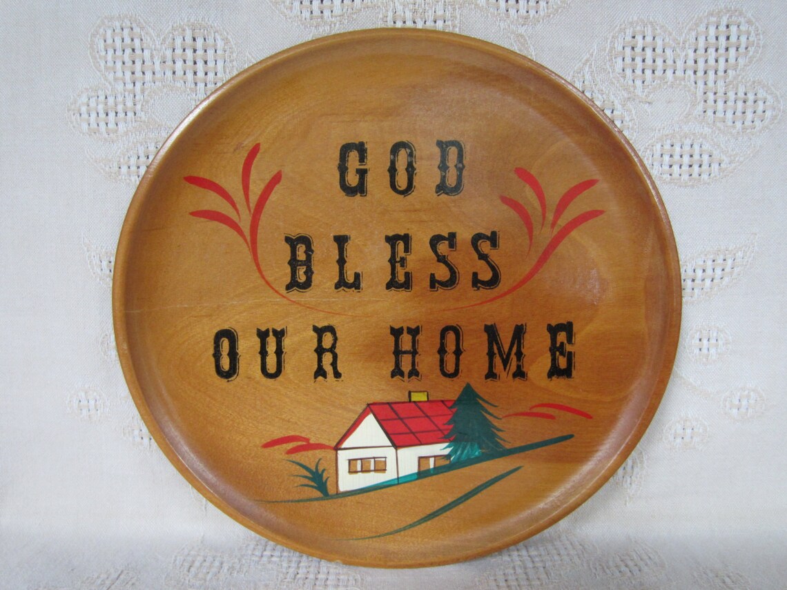 God Bless Our Home Wood Plate wall hanging. Hand painted/ Etsy