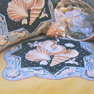 Seashells, Shells Needlepoint Tapestry Pillow Pattern/ Traditional needlework tapestry pattern, picture of shells & coral