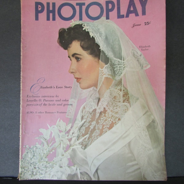 romance writers of canada magazine Photoplay Magazine, June 1950, Elizabeth Taylor Wedding to Nick Hutton, Doris Day, Bob Hope, Sunset Boulevard, Love, Romance Issue.