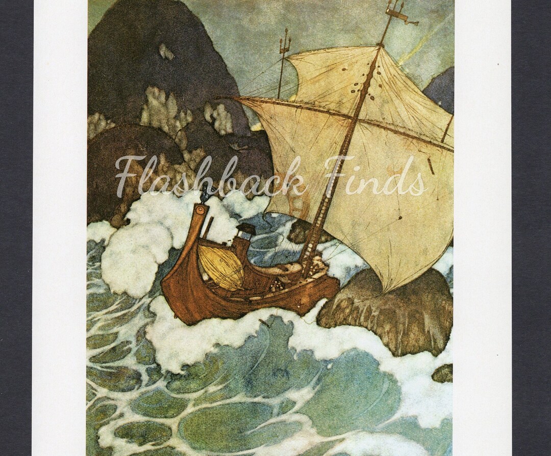 Ship Hits Rocks Fantasy Art Print by Edmund Dulac/ Etsy
