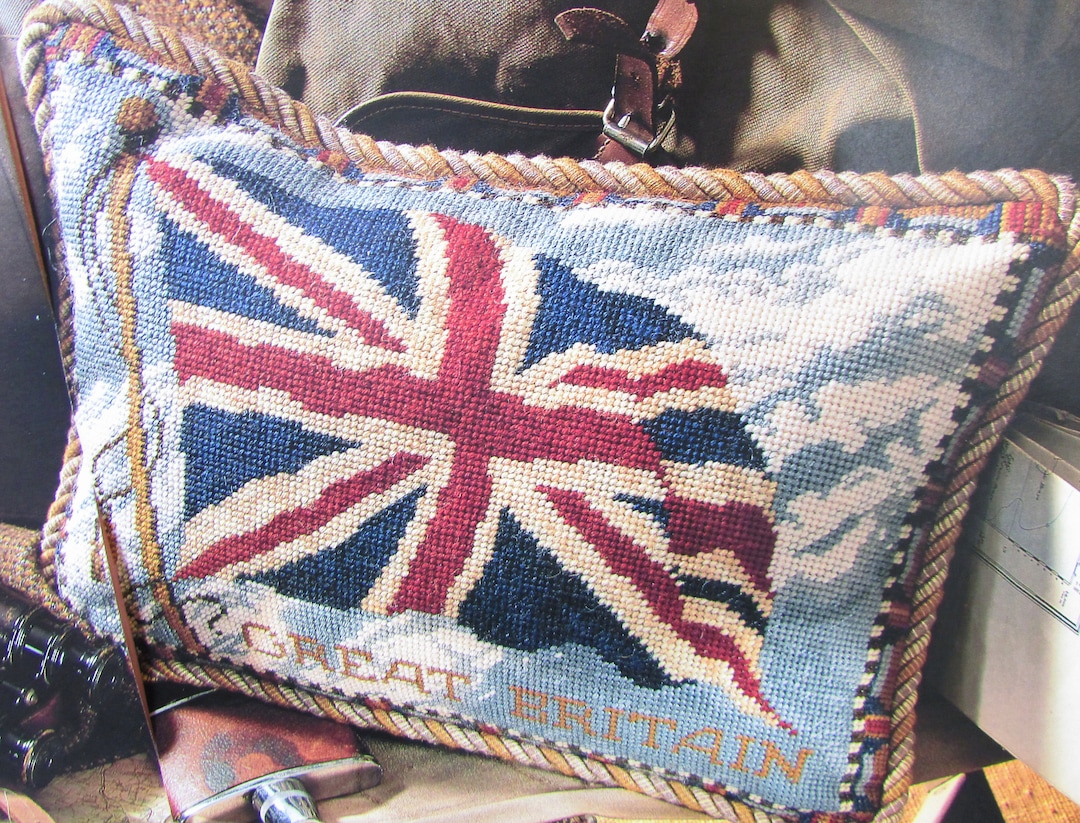 British Flag, Union Jack Needlepoint Tapestry Pillow Pattern/ Great