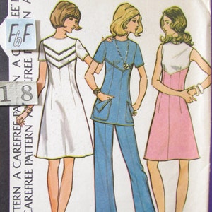 A line Dress, Tunic, Flared Pants Sewing Pattern/ 1970's McCall's 3557 Women's High Neckline Dress, Long Top & Pants, UnCut/ Plus Size 18 20