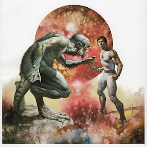Science Fiction Fantasy Art Print by Boris Vallejo/ Gates of Creation, Mythical Monster Book Plate illustration for framing/ 8&quot; X 7 3/4&quot;