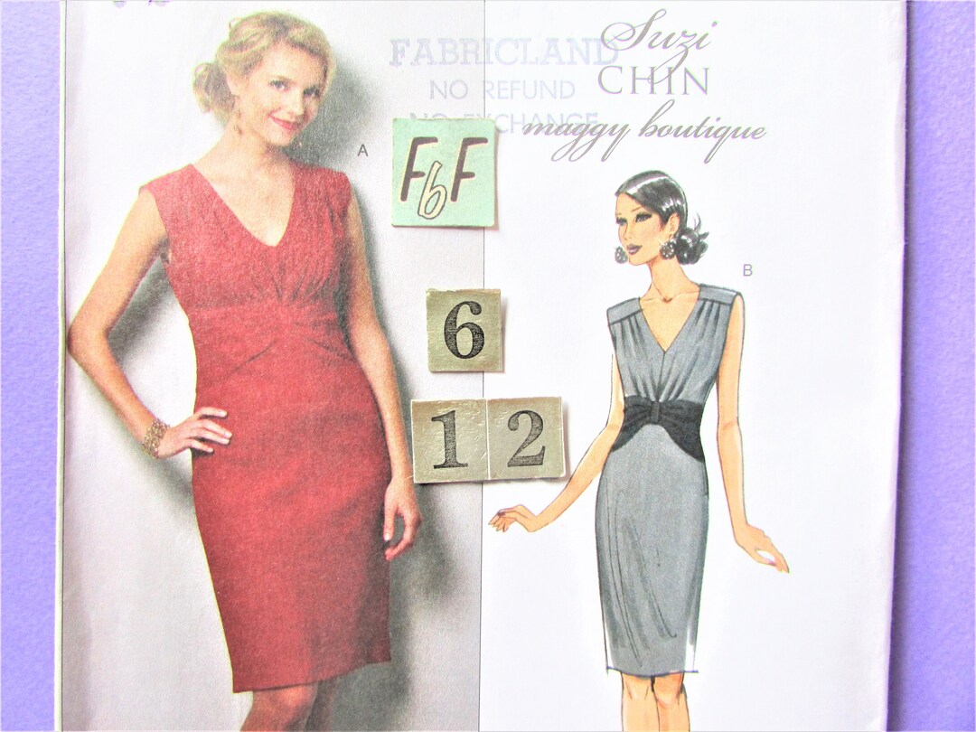 V Neck, Fitted Dress Sewing Pattern/ Butterick 5385 Women's Gathered