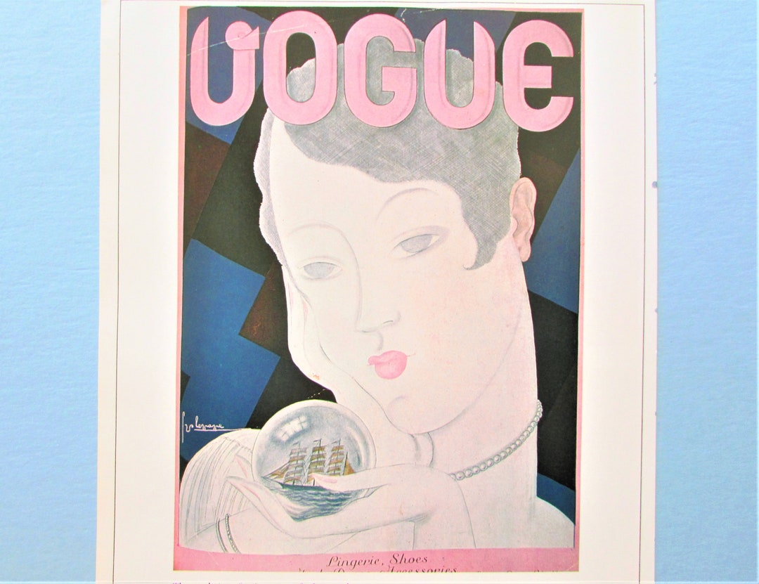 Vogue Magazine Cover Art Print/ Flapper Woman Gazing at Ship by