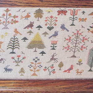 Trees, Animals Cross Stitch Sampler Pattern/ Traditional Folk Art, Flora & Fauna, topiary trees etc. counted cross stitch chart