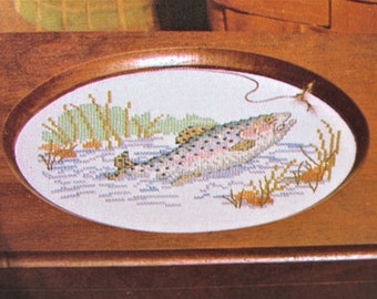 Rainbow Trout Fish Cross Stitch Pattern/  Fishing counted colour cross stitch chart for fisherman