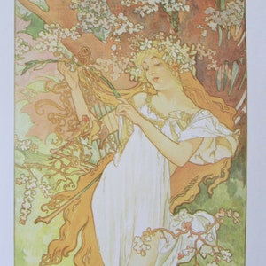 Art Nouveau Art Print autorstwa Alphonse'a Muchy/ Wiosna i zima czterech pór roku plakat Kolorowa książka Płyta do oprawienia/ 9 1/4 X 11 3/4"