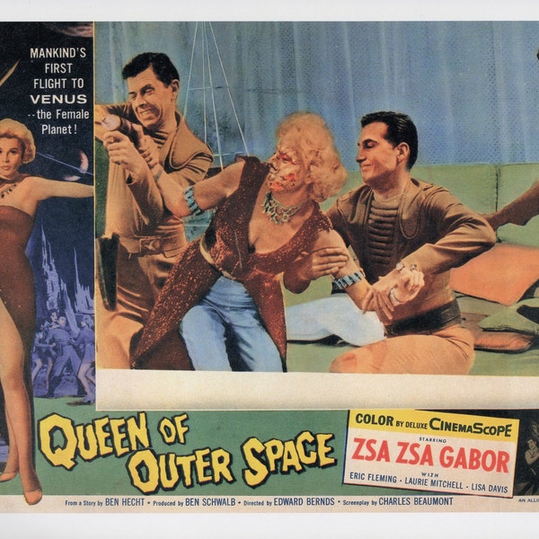 Queen of Outer Space Sci Fi Movie Poster/  Science Fiction film Art Print with Zsa Zsa Gabor from Venus for framing/ 9" X 11 5/8"