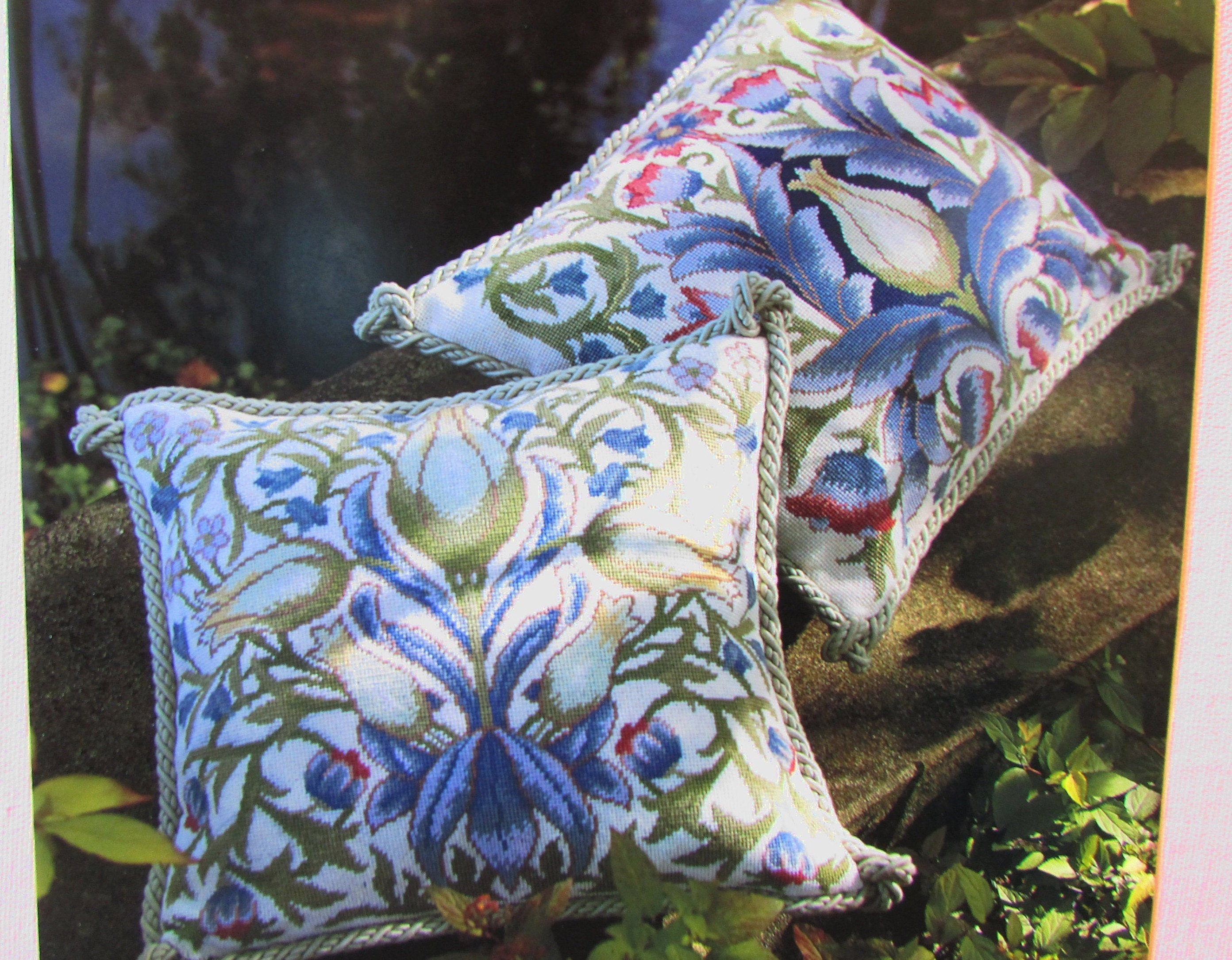 Tulip Grid Pillow / Tray Needlepoint Canvas - Blue