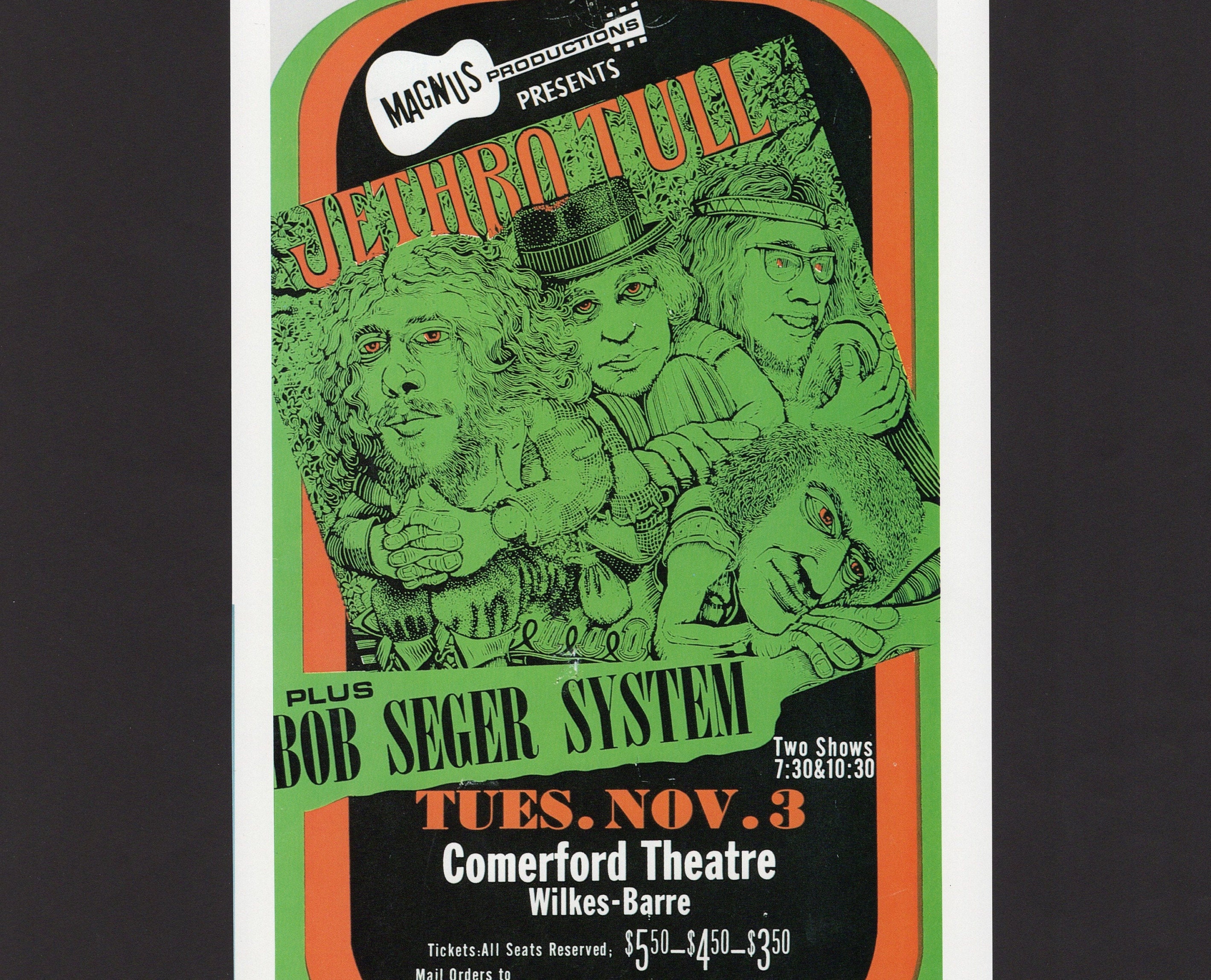 Jethro Tull & Bob Seger Concert Poster/ Pennsylvania Comerford