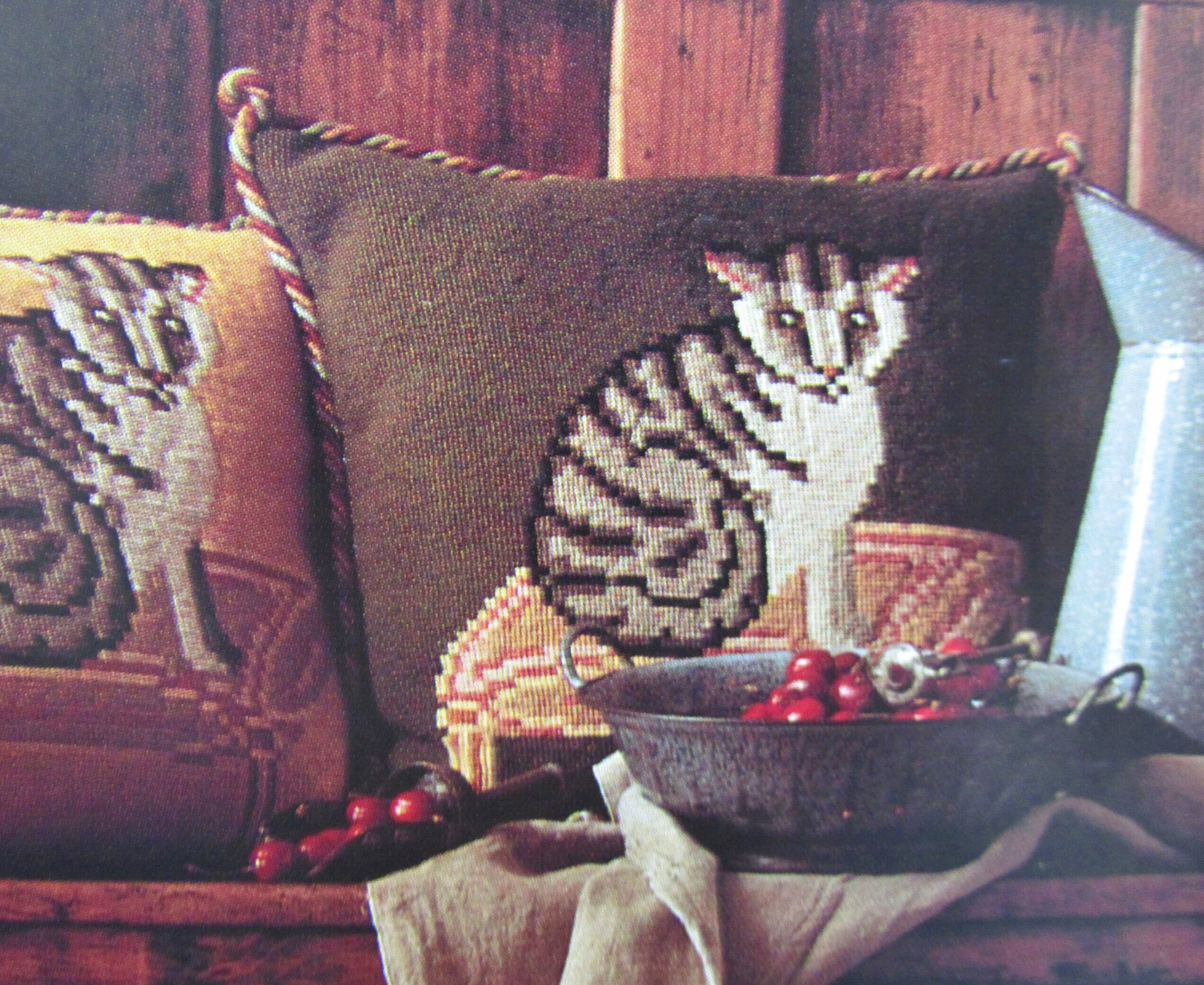 Tabby Cat Cross Stitch Pillow Pattern/ Victorian needlework counted cross stitch chart for cushion, stool or picture