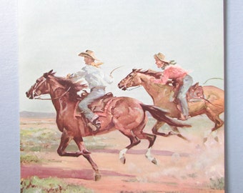 Cowboy Quarter Horse Art Print / Jinete ecuestre, Old West Wall Art Decor para encuadre / 8 3/4 X 11 "