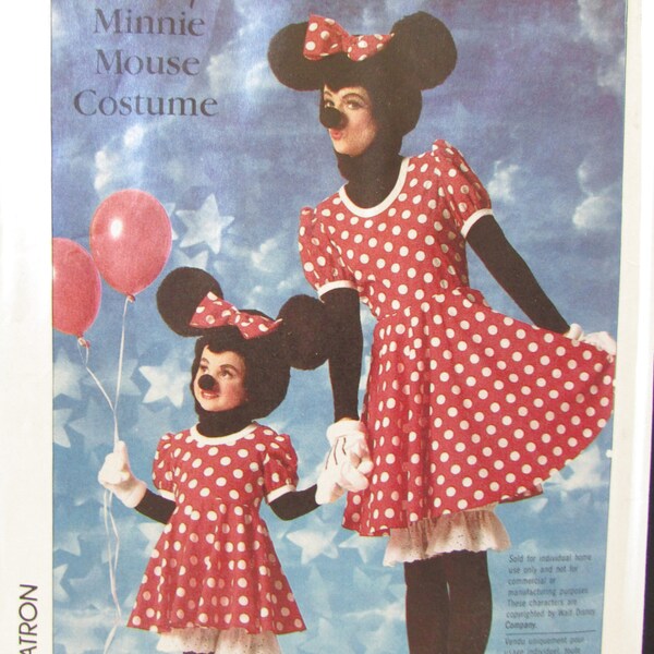Disfraz de Minnie Mouse para mujer Patrón de costura / Simplicidad de 1980 7730 Disfraz completo para adultos desde orejas, vestido hasta zapatos, UnCut / Talla 14 16
