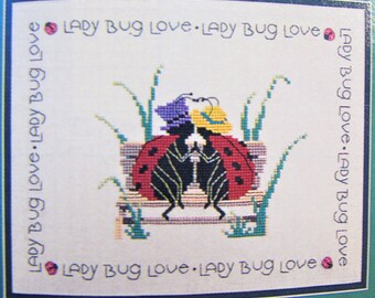 Ladybugs, love bugs Cross Stitch Pattern/ Fun insect couple counted cross stitch chart sampler for picture, pillow or cushion
